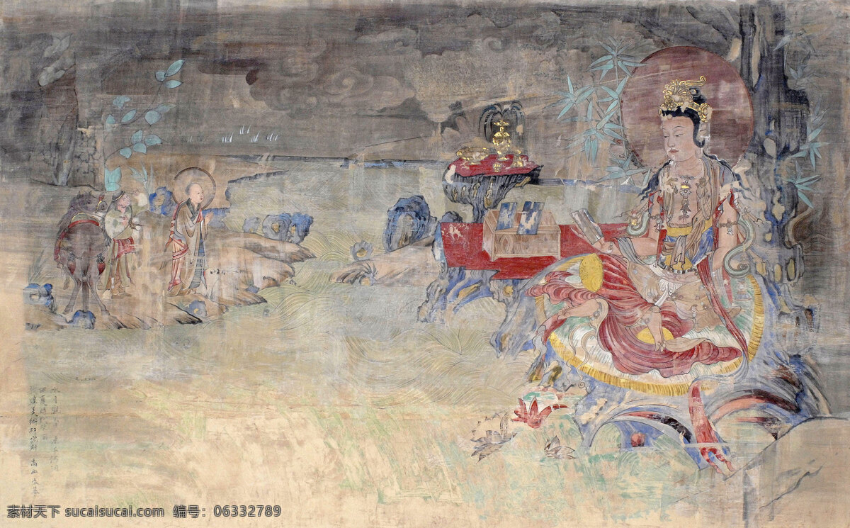 道教 敦煌 甘肃 高山 绘画 绘画书法 绘画作品 美术 油画 东千佛洞 水月观音 艺术品 莫高窟 鉴赏 收藏 文化艺术 欣赏 装饰素材