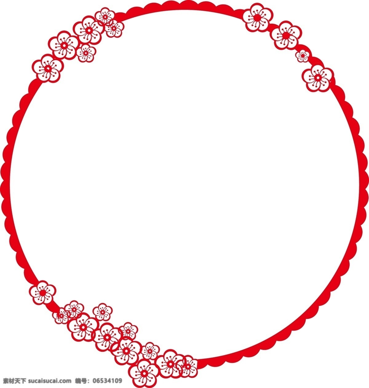 手绘 中国 风 剪纸 边框 商用 矢量图 红色 圆边框 复古 花朵