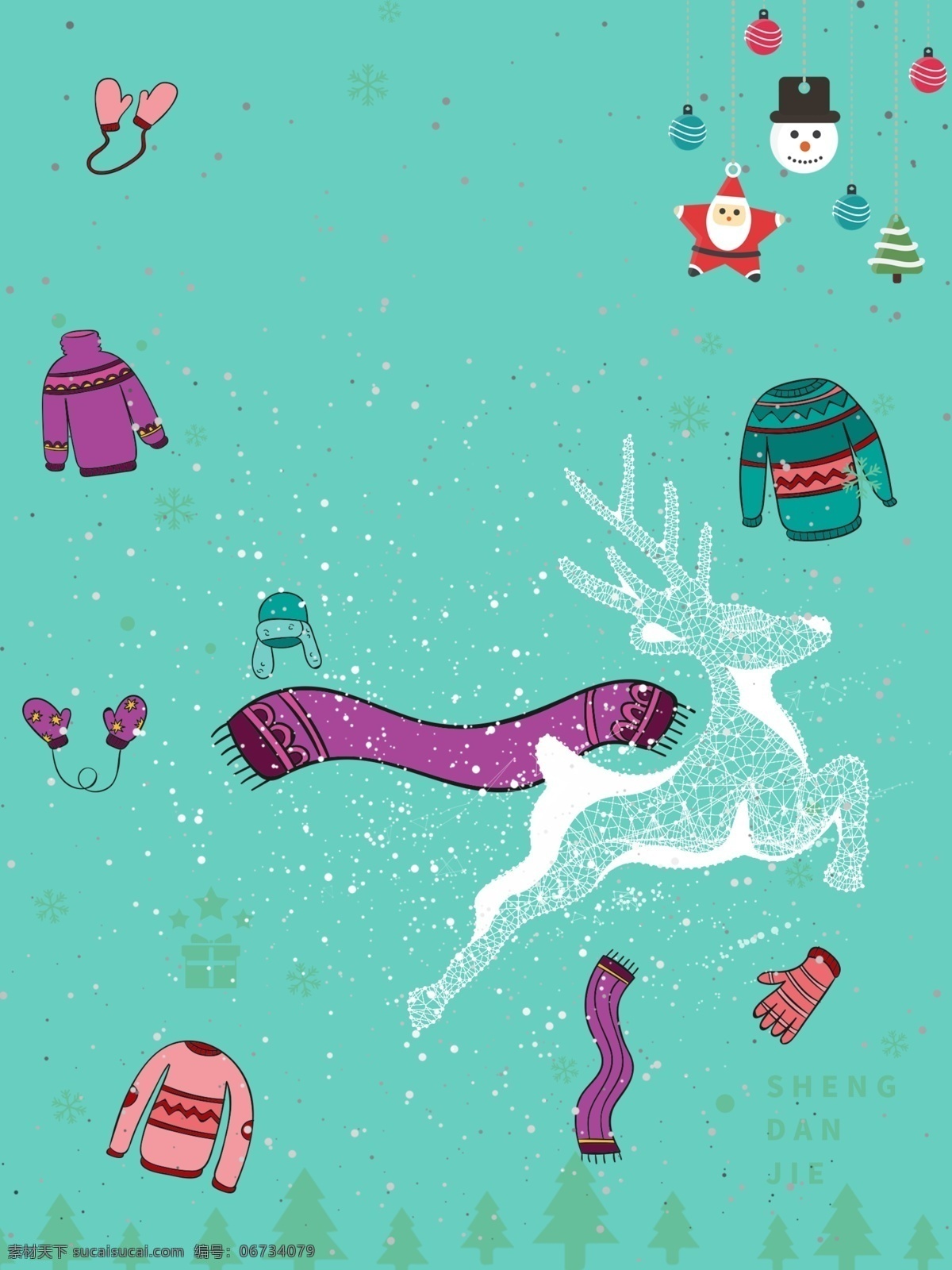 冬季 圣诞节 衣帽 背景 冬天 圣诞老人 冬天背景 背景图 创意 冬季背景 手套 围巾 雪人 麋鹿 冬天素材 彩绘背景 通用背景 背景展板 促销背景