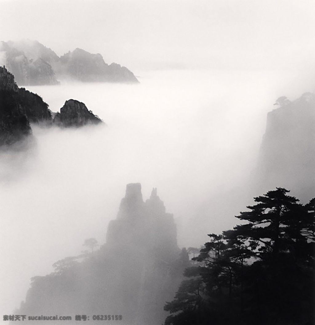 黄山 大雾 迷雾 黑白 风景 自然景观 自然风景