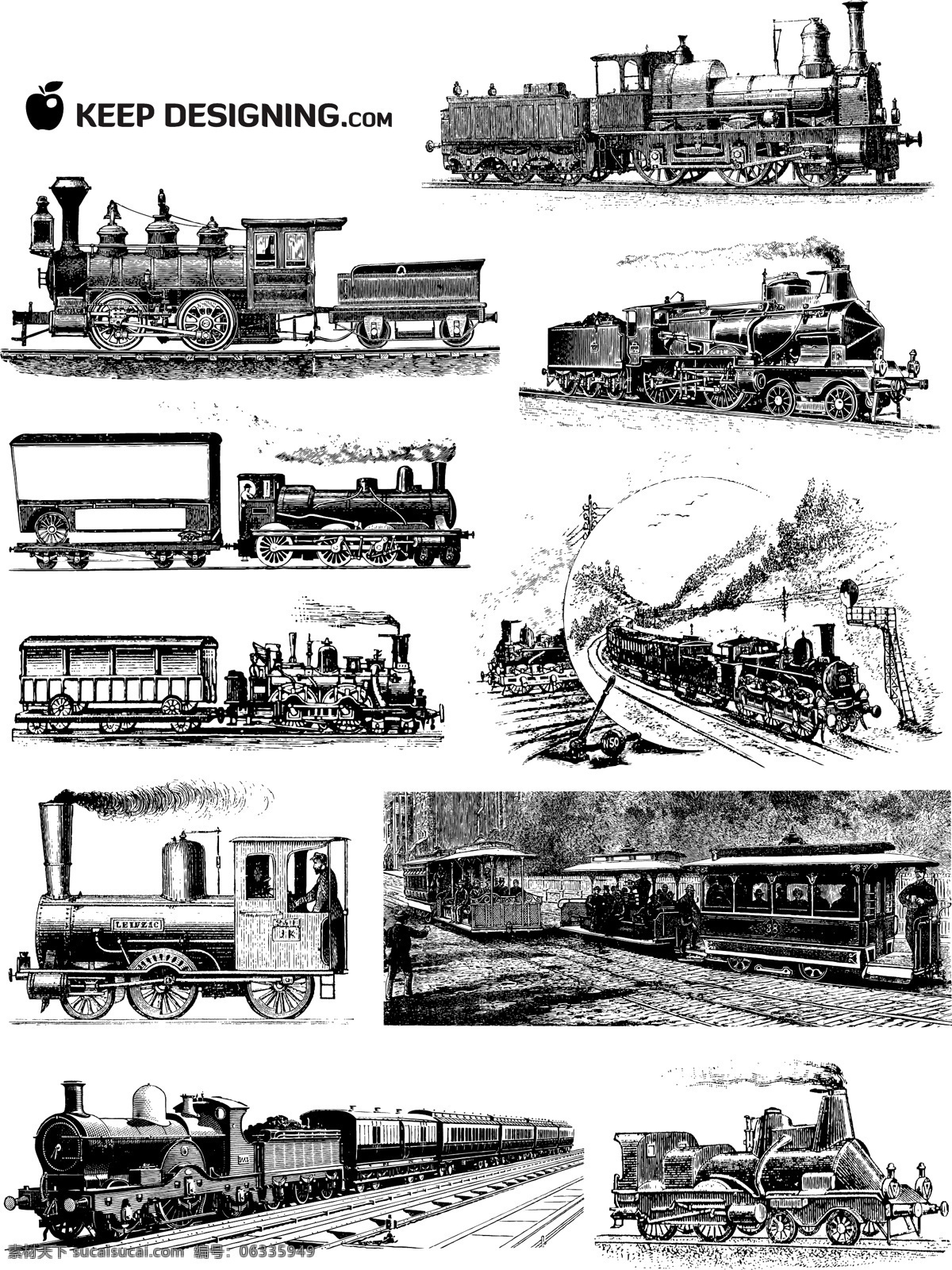 复古 交通工具 工业产品 复古火车 复古机械 火车线描 矢量图 其他矢量图
