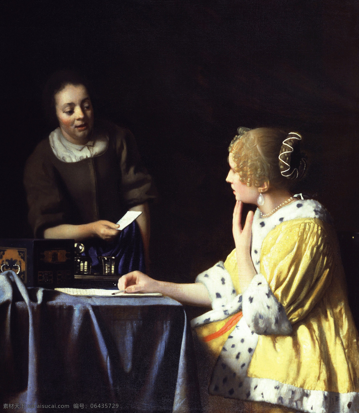 约翰内斯 维 米尔 作品 夫人 女仆 拿着信 巴洛克式的 荷兰黄金时代 荷兰画家 弗里克收藏 流派艺术 女孩女人 信 绘画书法 文化艺术