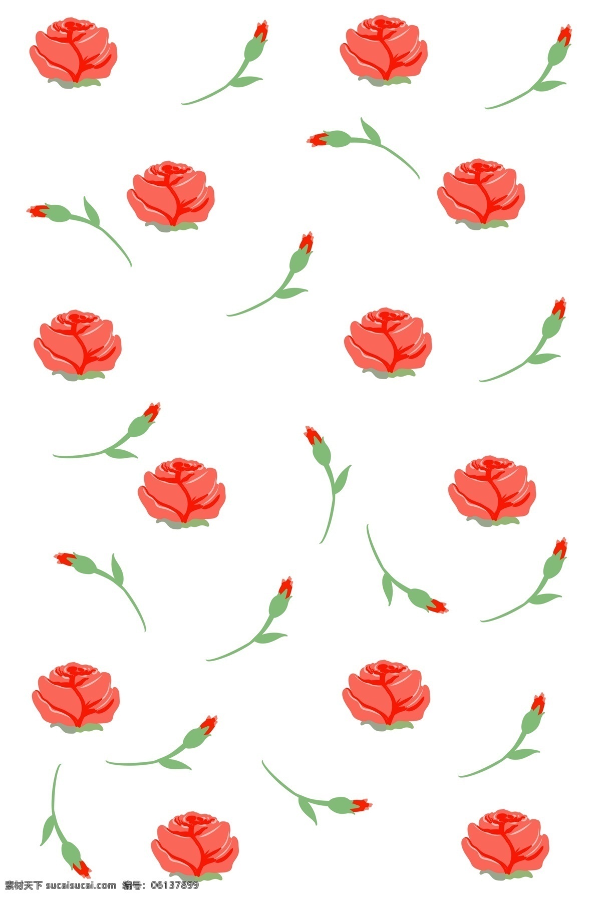 红色 玫瑰花 底纹 插画 漂亮 手绘 卡通 装饰