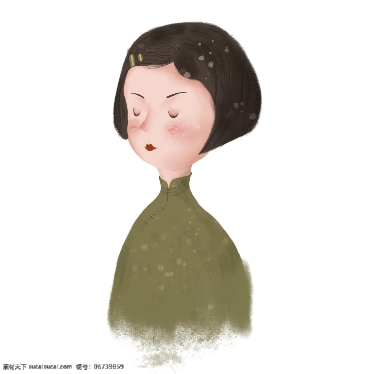母亲节 手绘 卡通 形象 东方美人 小清 新手 绘 小清新女 女性 母亲 中国 风 手绘母亲 手绘女性 穿旗袍的母亲 手绘妈妈 卡通妈妈 短发女
