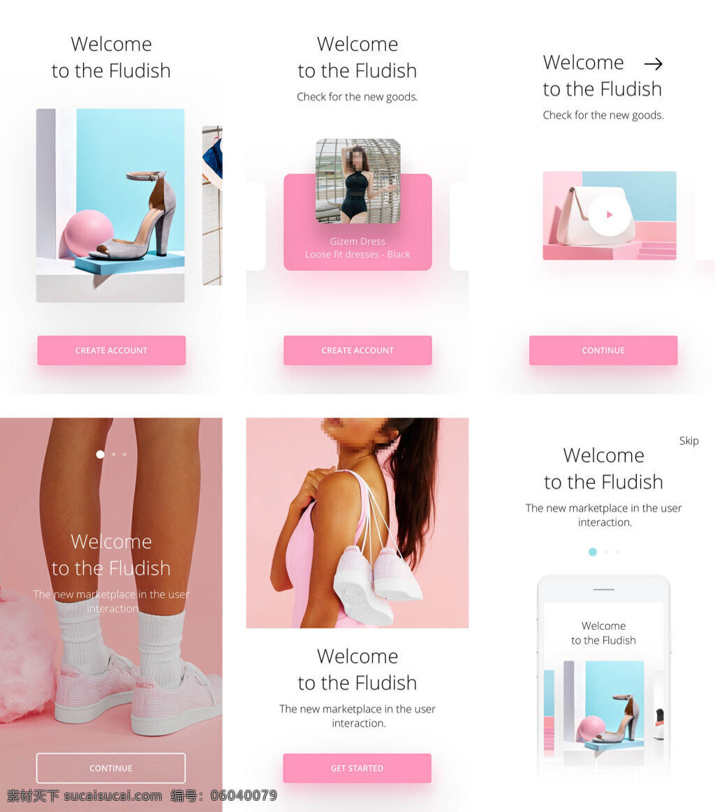 fludish 引导 页 界面 sketch 粉色 女性 简约 时尚 引导页 移动界面 应用界面 格式