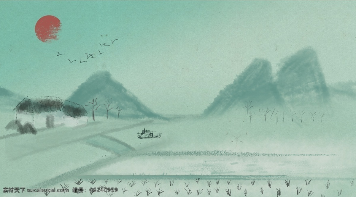 唯美 清新 山水风景 插画 背景 春天背景 温馨背景 唯美背景 山峰背景 绿草地背景 创意背景 插画背景