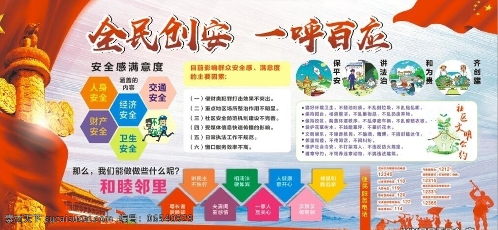 全民创安 一呼百应 创卫 安全 展板 安全感