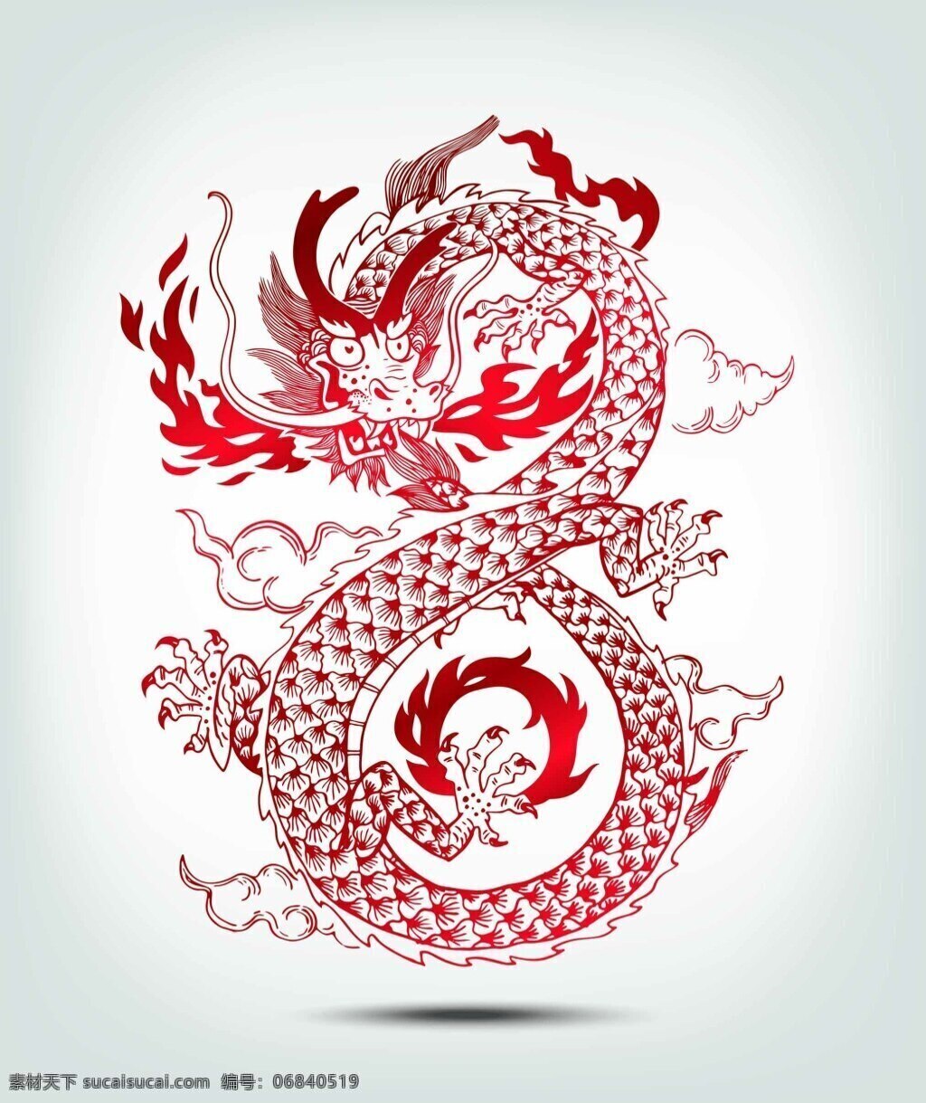 红色龙纹 吉祥 中国 传统 龙纹