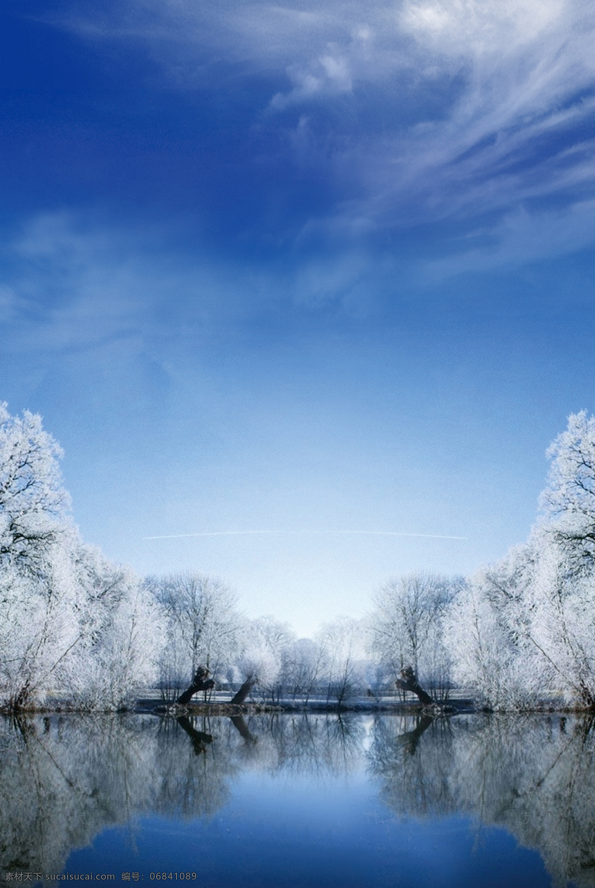 大气 森林 湖泊 背景 风景 蓝天 冬季 海报 广告