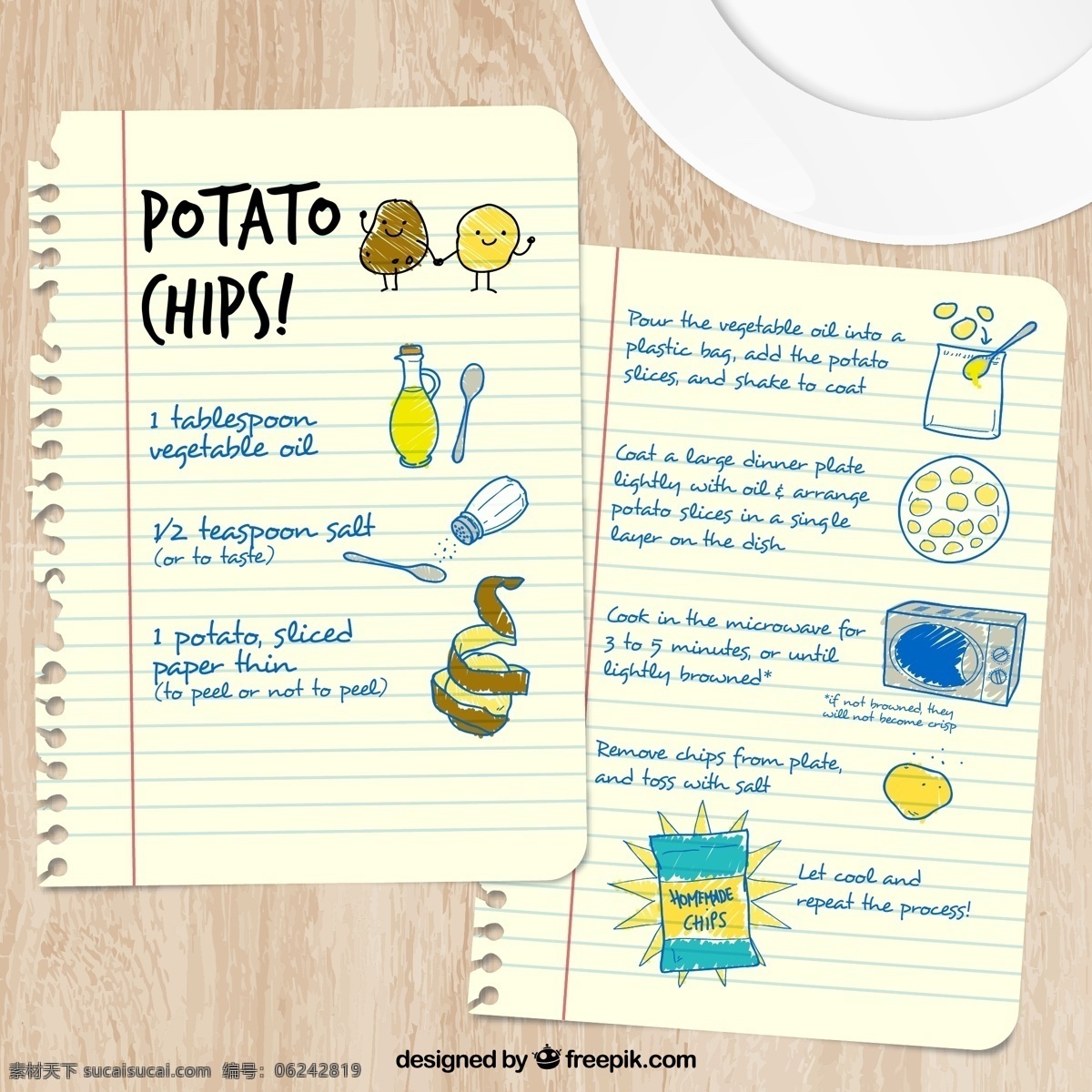 彩绘 薯条 制作 食谱 矢量 彩色 美食 矢量素材 汉堡 土豆 食物 过程 书本