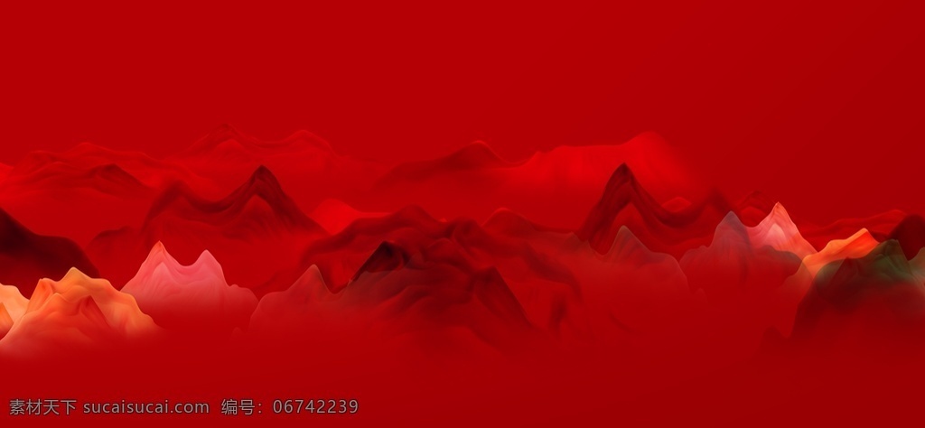 山水 古风 国风 山脉 大气 红色 背景
