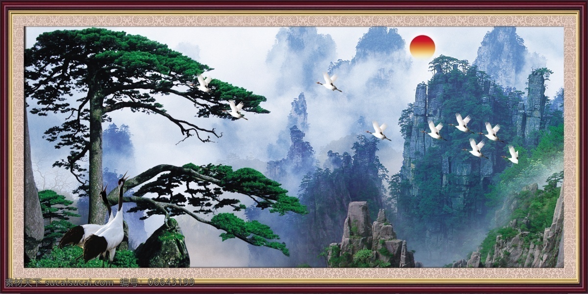 迎客松 山水风景 高山流水 流水生财 山水风景画 风景画 装饰画 旭日 客厅装饰画 办公室装饰画 仙鹤 大气 群山 气势山峰 江山如此多娇 大好河山 旭日东升 名画 挂画 山水秀丽 吉祥如意 自然山水 松鹤延年 健康长寿 财源滚滚 红日当头 风景 中国风 底纹 花边 景观设计 环境设计 底纹边框 花边花纹 黑色