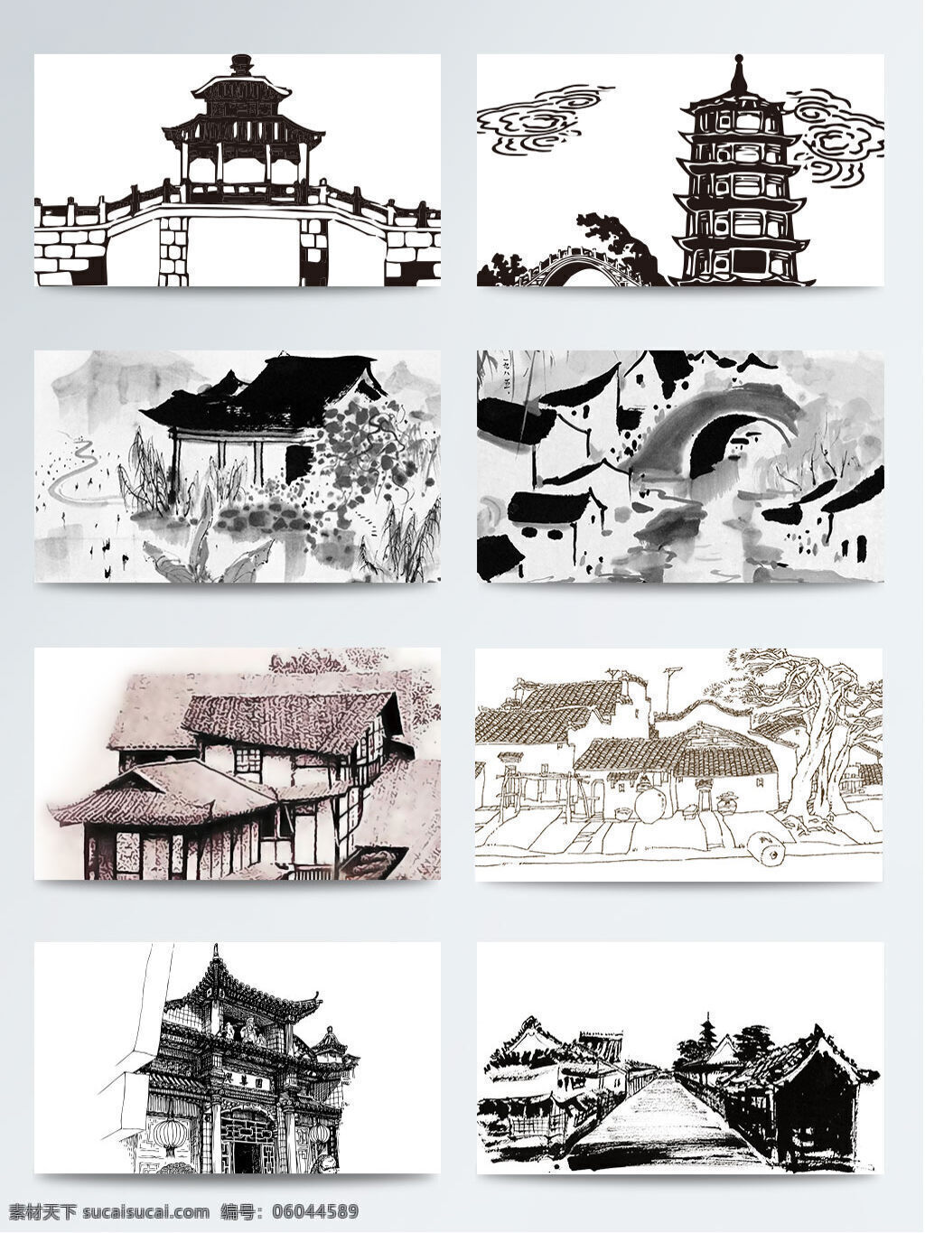 中国 风 水墨 建筑 传统 大气 古典 黑色 简约