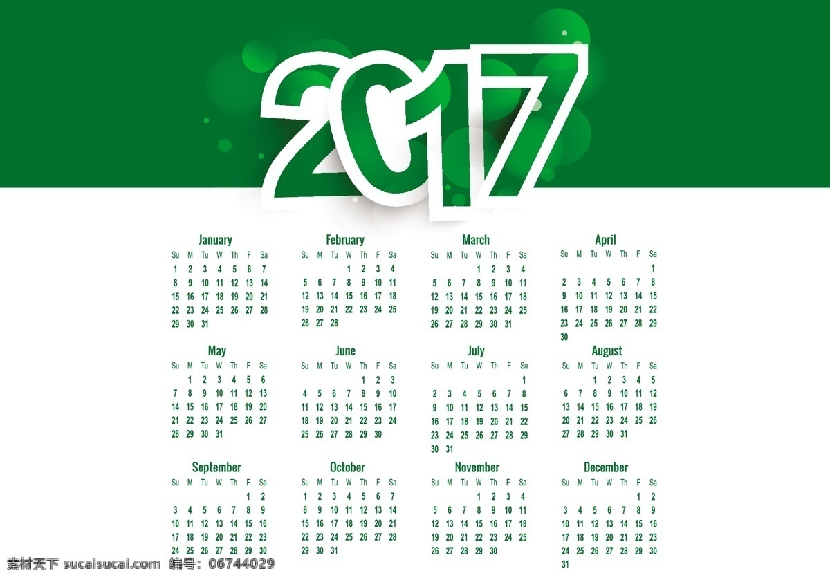 2017 年度 绿色 日历 白色 新 年 一月 数字 日期 月 周 背景 文字 明亮