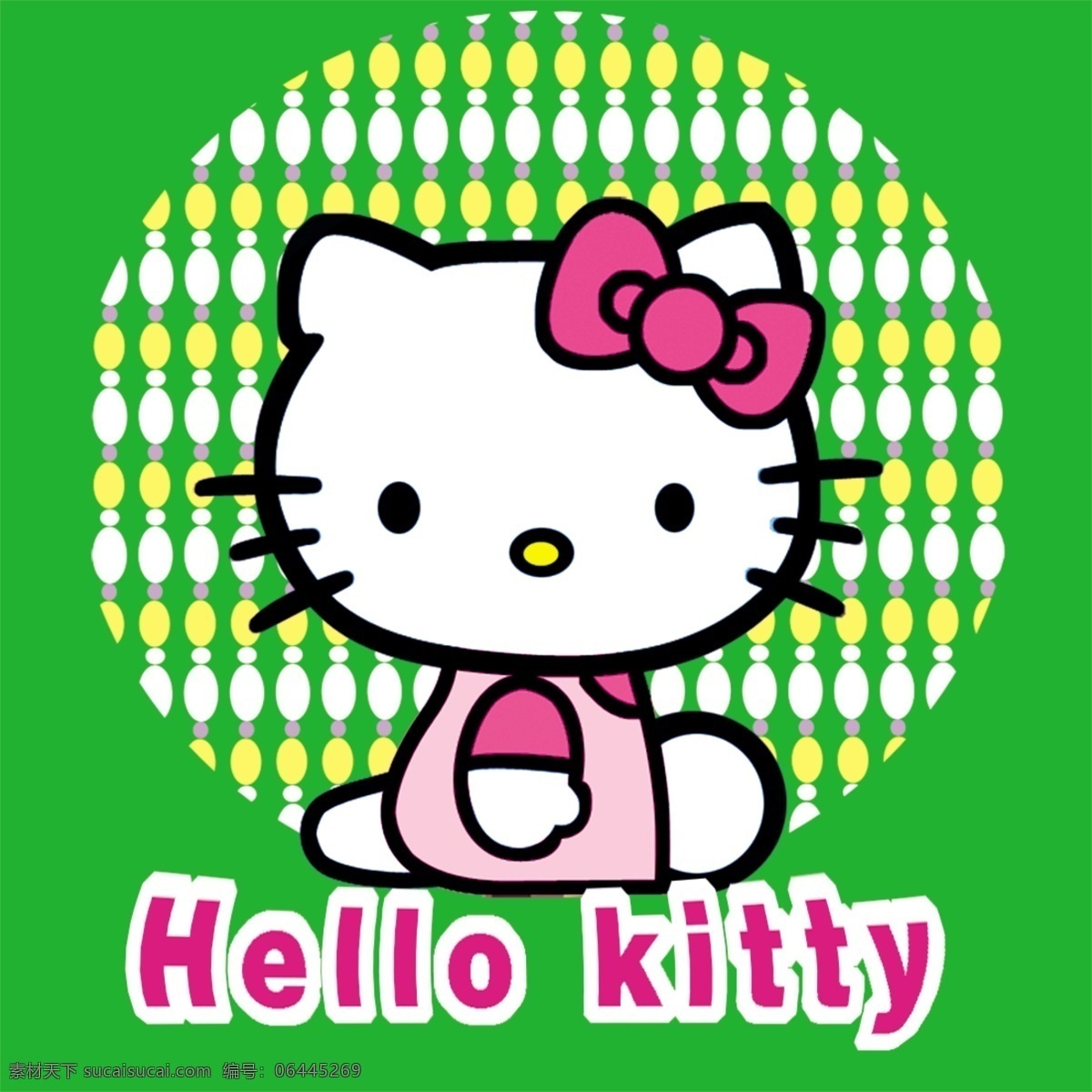 hello kitty 猫 kt猫 粉红猫 绿色背景 花纹 卡通 可爱 蝴蝶结 分层 卡通美系列 动漫动画