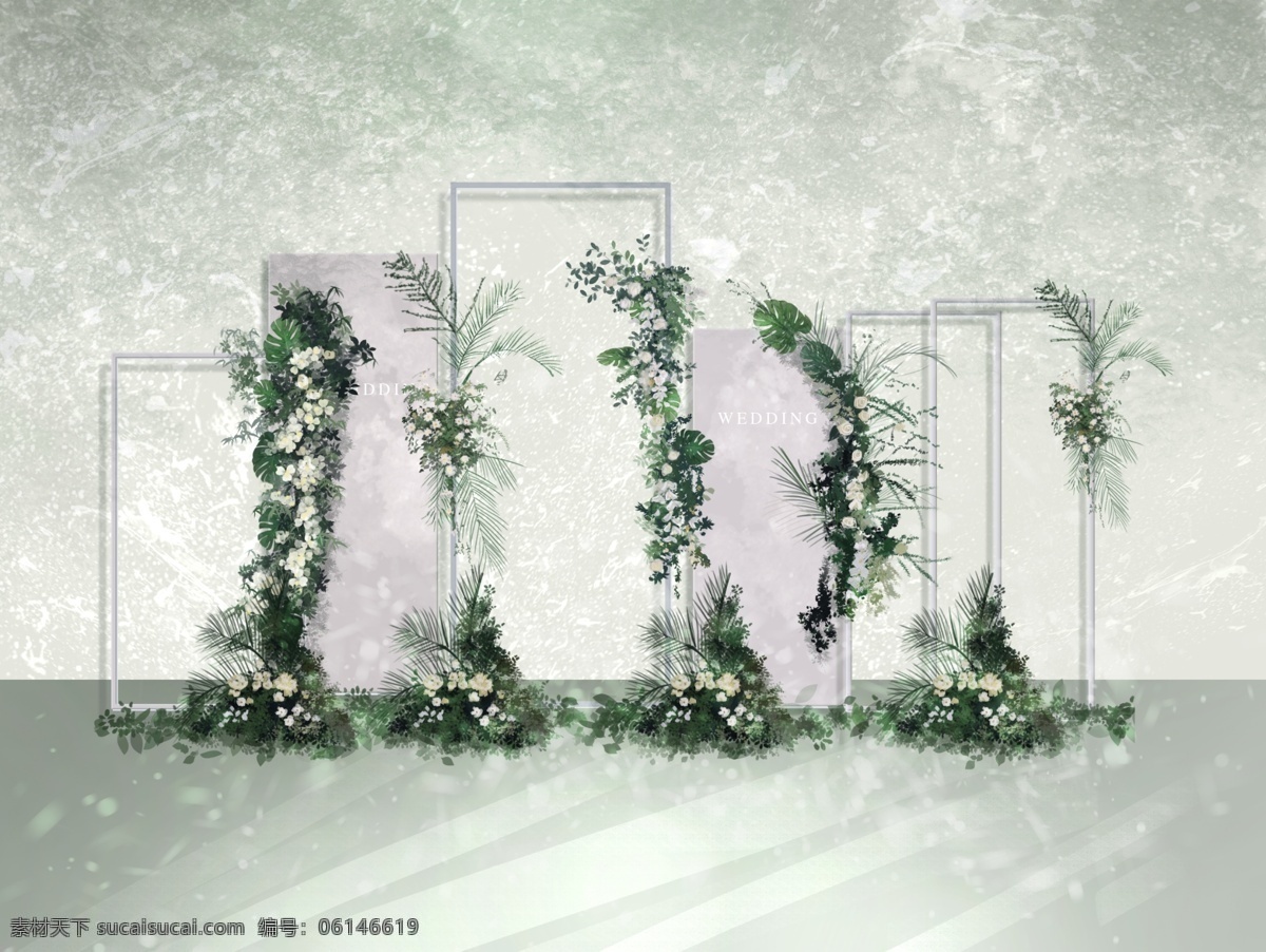 白 绿 小 清新 婚礼 背景 植物 热带植物 简约 铁艺 纹理