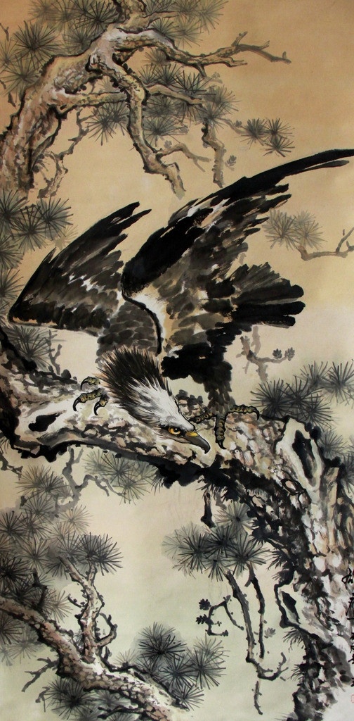 雄鹰 国画 鸟类 松树 松柏树 老鹰 绘画艺术 绘画书法 文化艺术