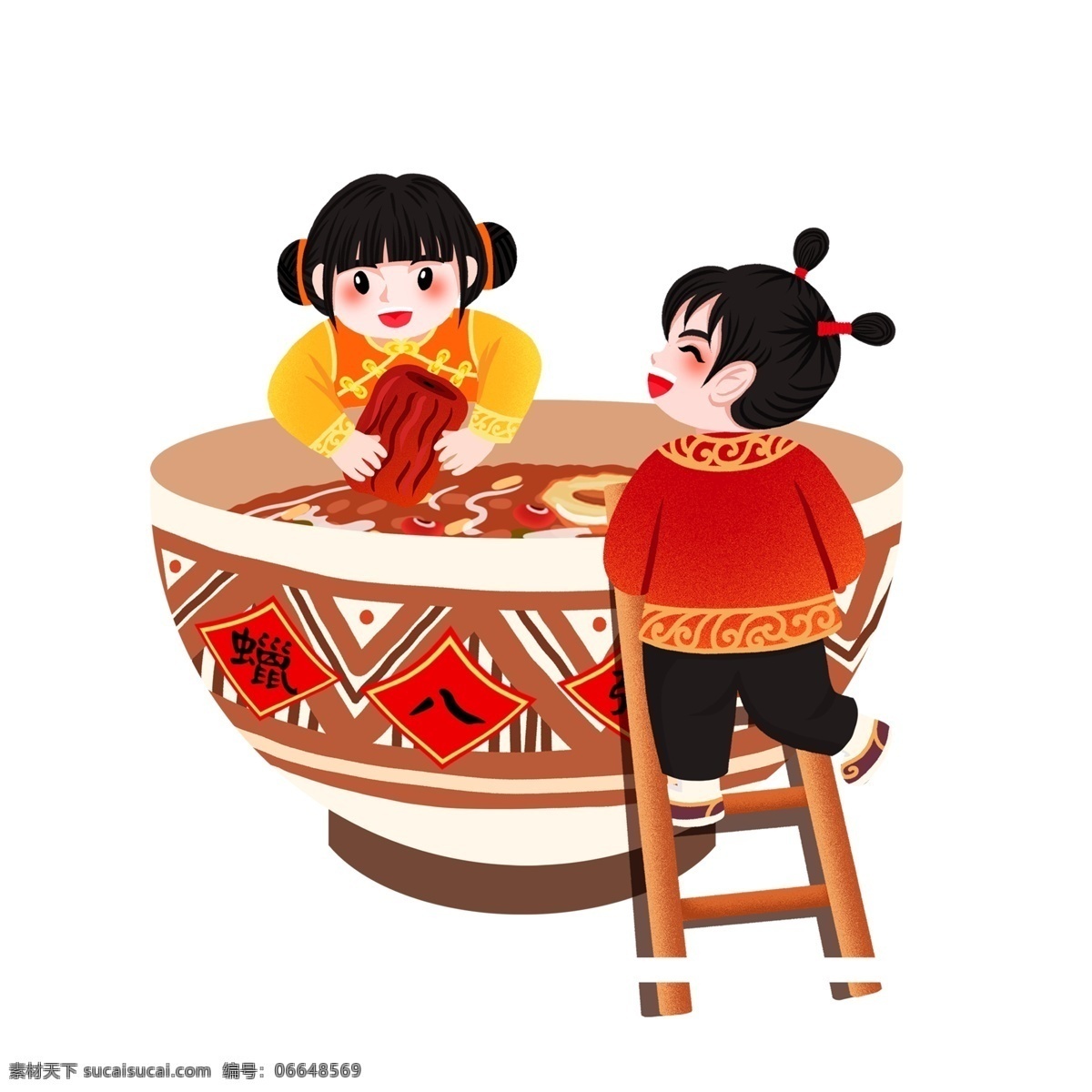 传统 中国 风 腊八节 元素 红色 设计元素 手绘图案 创意元素 手绘元素 腊入粥 新年 2019 腊年腊八 元素设计 psd元素