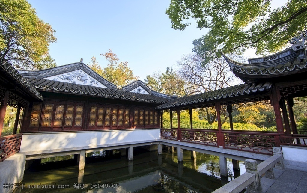 中国古典园林 园林建筑 古建筑 园林 庭院 水池 水塘 建筑园林