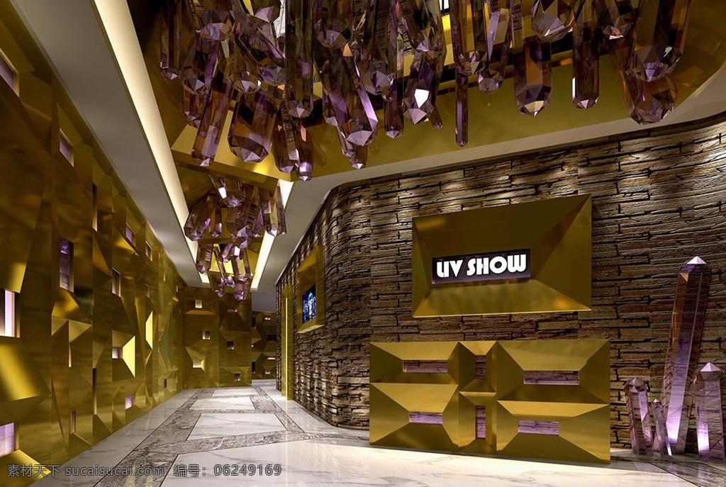 时尚 商业空间 ktv 过道 效果图 室内设计 空间效果图 吊灯 简约风 金色