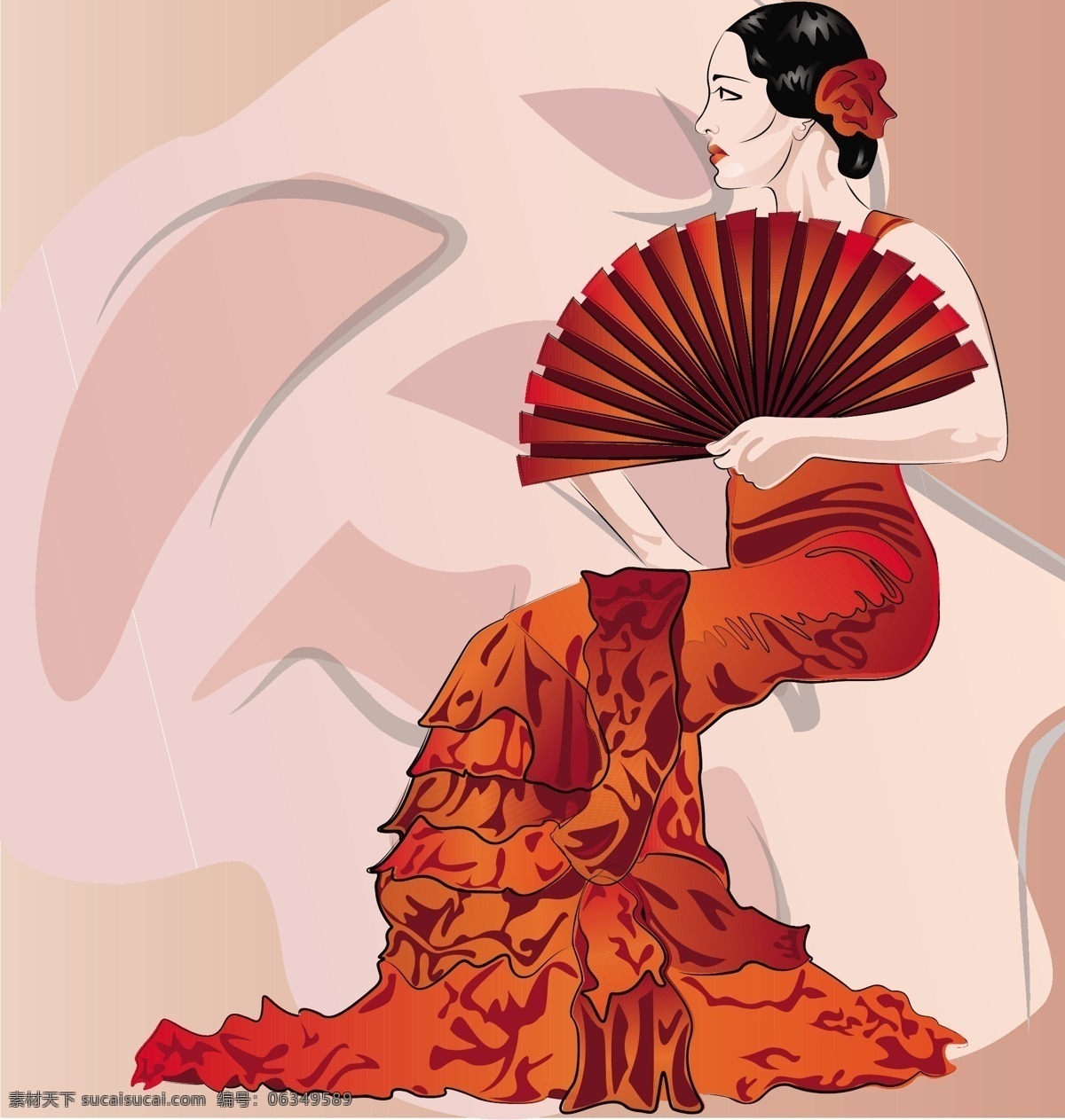 手 折扇 女人 矢量 sxzj 背景 古典美女 古典人物 古典元素 广告 美女 女性 扇子 矢量人物 矢量素材 坐姿 矢量图