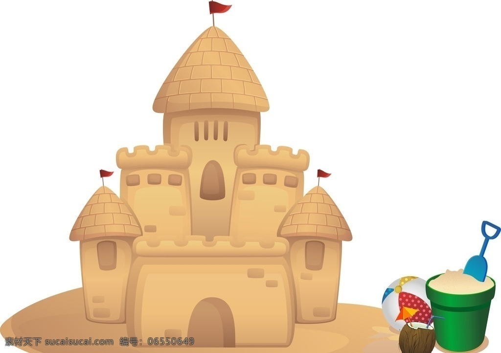 城堡 沙雕 沙滩城堡 广告 沙滩 卡通 沙滩排球 水桶 设计元素 矢量