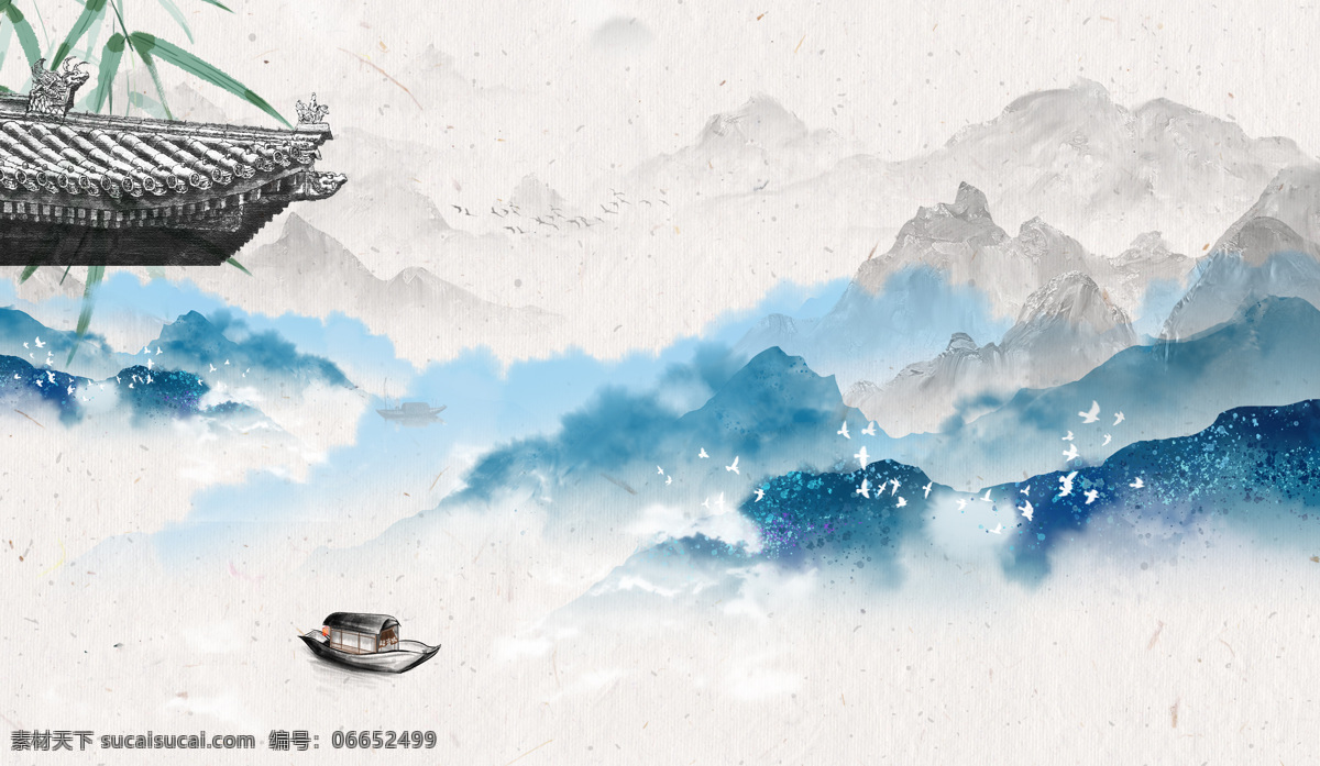 水墨背景 意境 中式 水墨山水 背景墙 水墨风 水墨画 意境山水 禅意 抽象 竹叶 竹 竹子 红日 太阳 静云清风 仙鹤 鹤 小船 船 渔船 中国风 古风 古典 江南 房子 忆江南 背景 国潮古风背景 分层