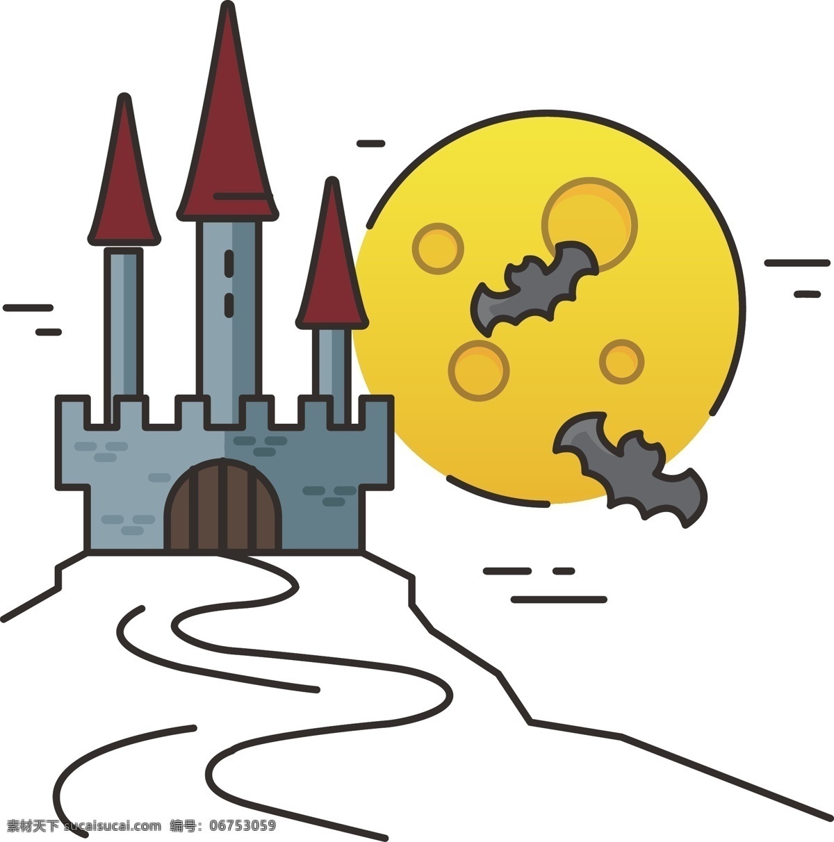 万圣节 卡通 月圆 夜 城堡 古堡 蝙蝠 meb 元素 月亮