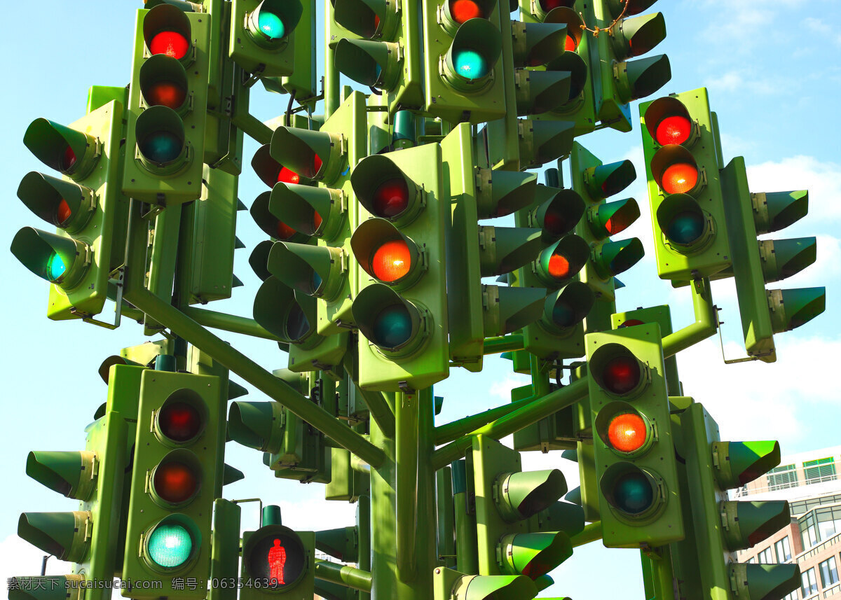繁忙 十字路口 混乱的交通灯