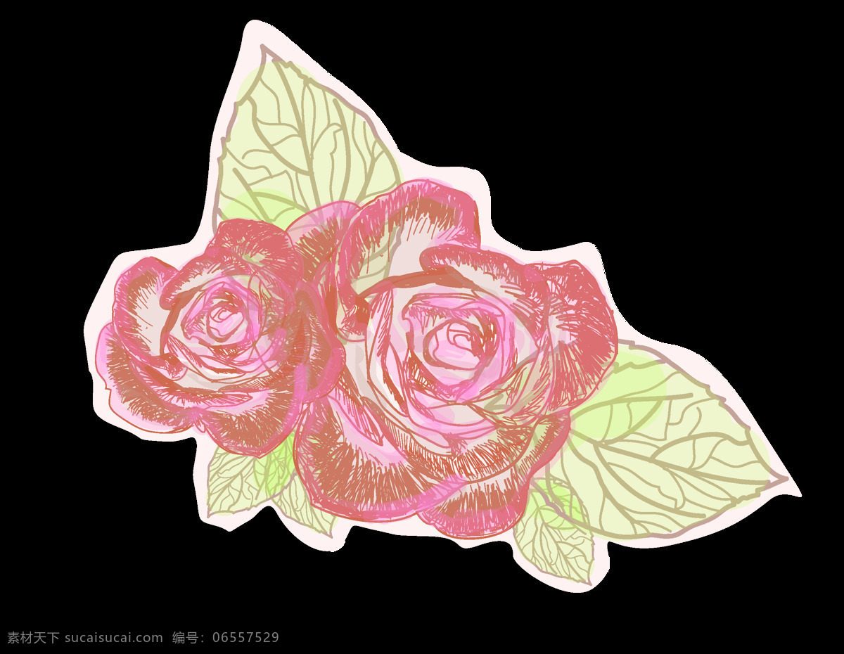 卡通 粉红色 花朵 元素 png元素 花瓣 绿叶 免抠元素 透明素材 鲜花 植物
