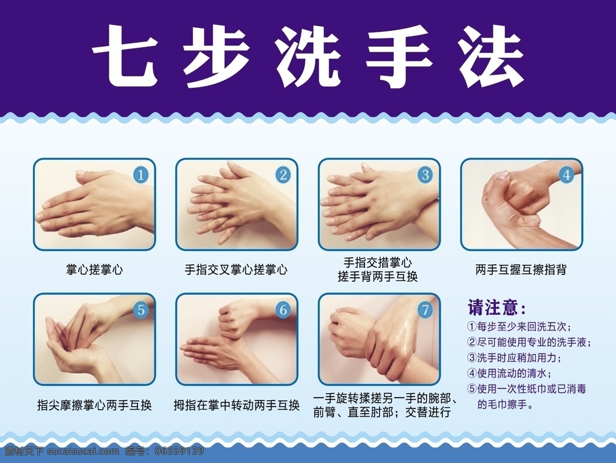 洗手七步法 洗手 七步洗手法 健康 卫生 蓝色 展板 图版 海报 分层