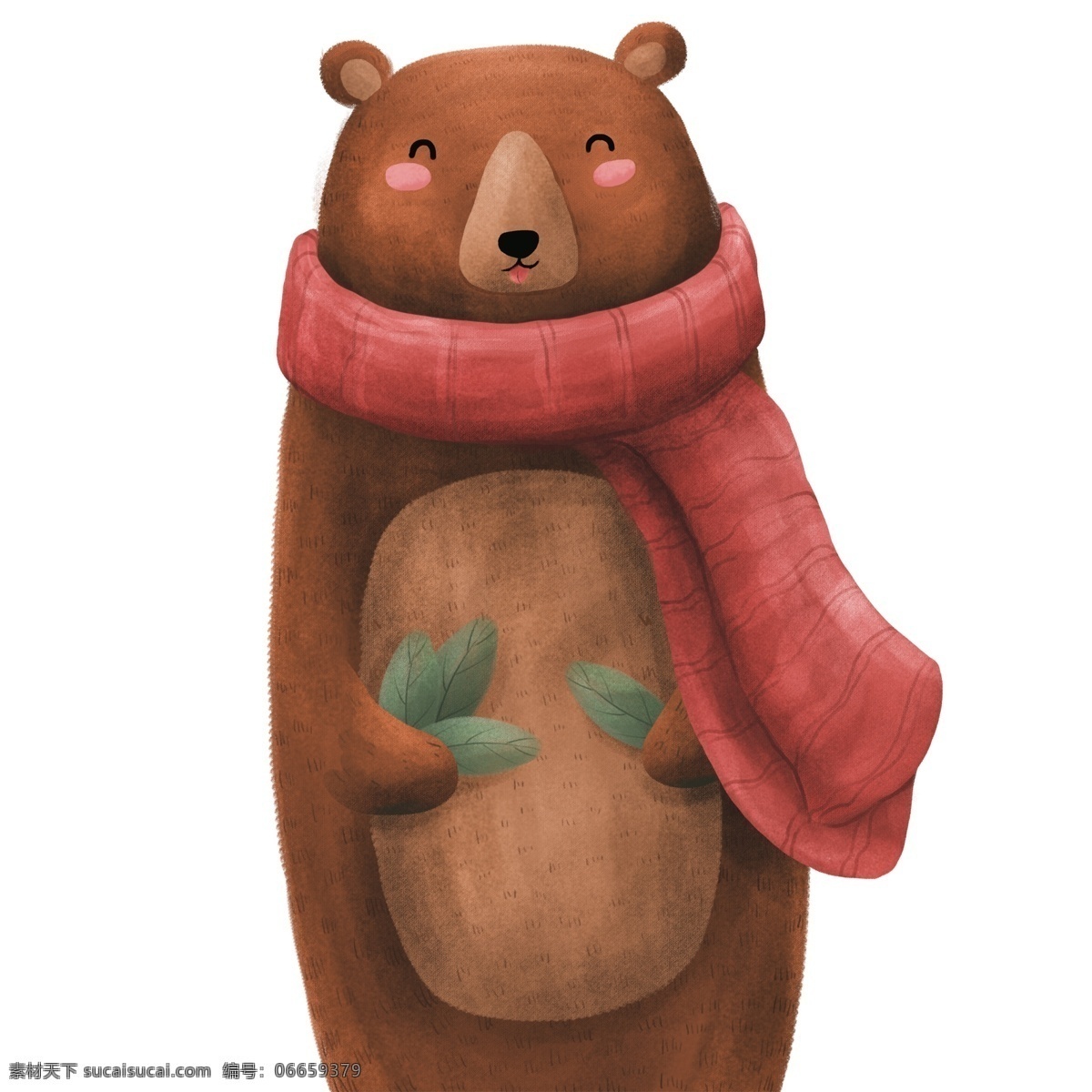 戴 围巾 小 熊 卡通 戴围巾的小熊 可爱小熊 棕色小熊 微笑 脸红 拿树叶的小熊 可爱手绘小熊 卡通棕色小熊
