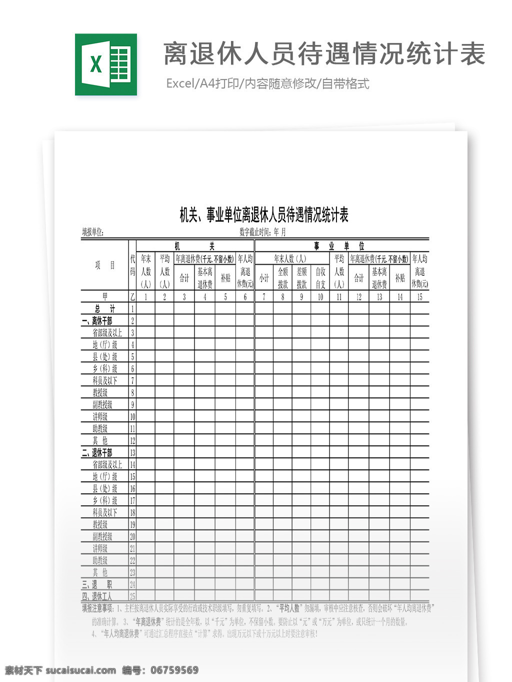 机关 事业单位 离退休 人员 待遇 情况 统计表 表格 表格模板 表格设计 图表