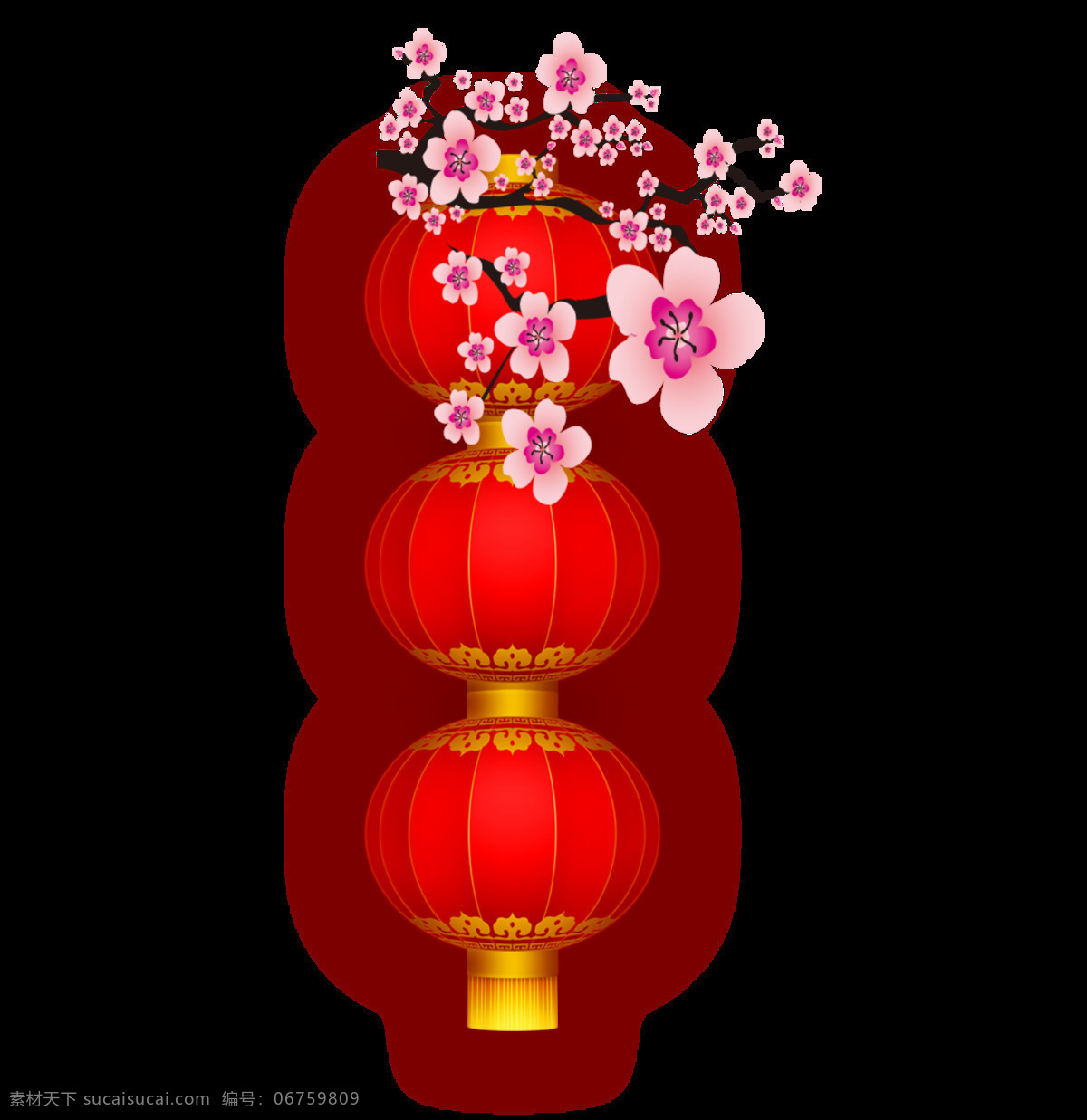 喜庆 灯笼 挂 枝头 元素 png元素 高兴 过年 梅花 免抠元素 热闹 透明素材
