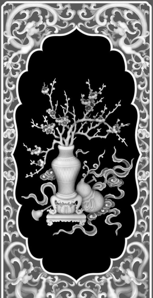 梅花灰度图 花瓶 浮雕图 传统文化 文化艺术 bmp