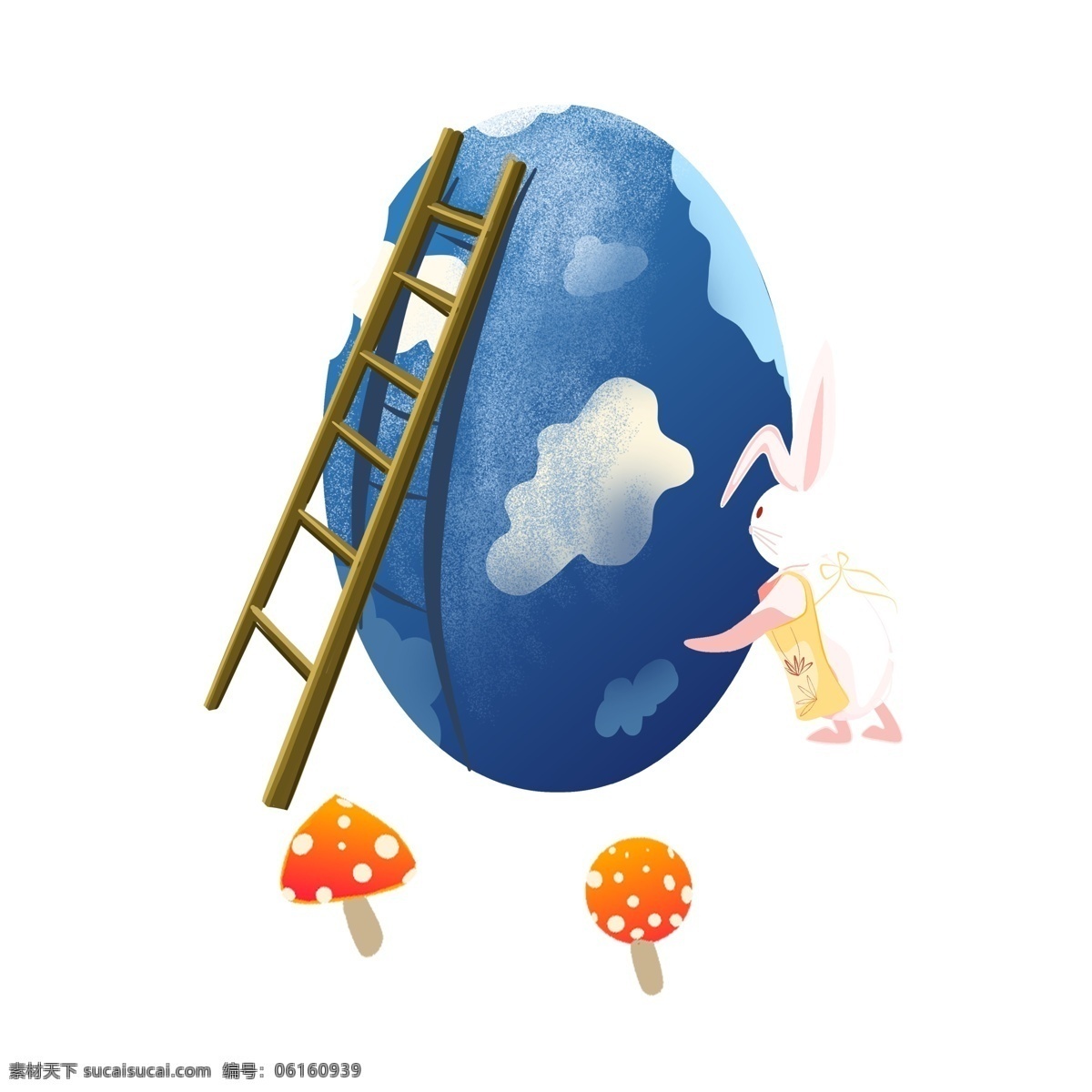 复活节 彩蛋 兔子 治愈 系 插画 元素 彩绘 彩色 卡通 女孩 梯子