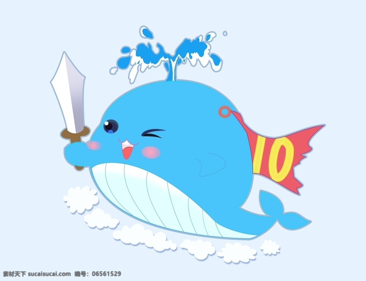 浅 蓝鲸 卡通 动物 插画 蓝色 鲸鱼 吉祥物 商业 可爱风 正能量 psd格式 ps