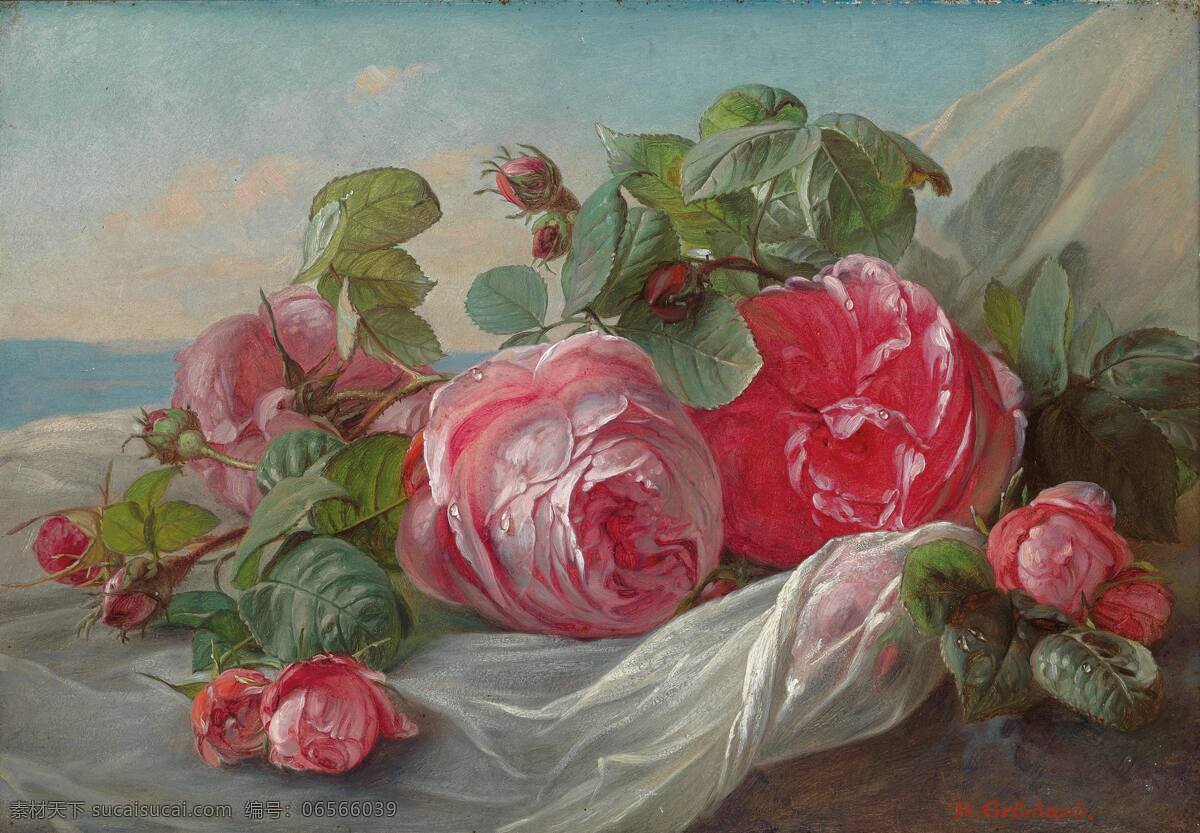 玫瑰 静物鲜花 德国画家 格陵兰作品 花卉 19世纪油画 油画 文化艺术 绘画书法