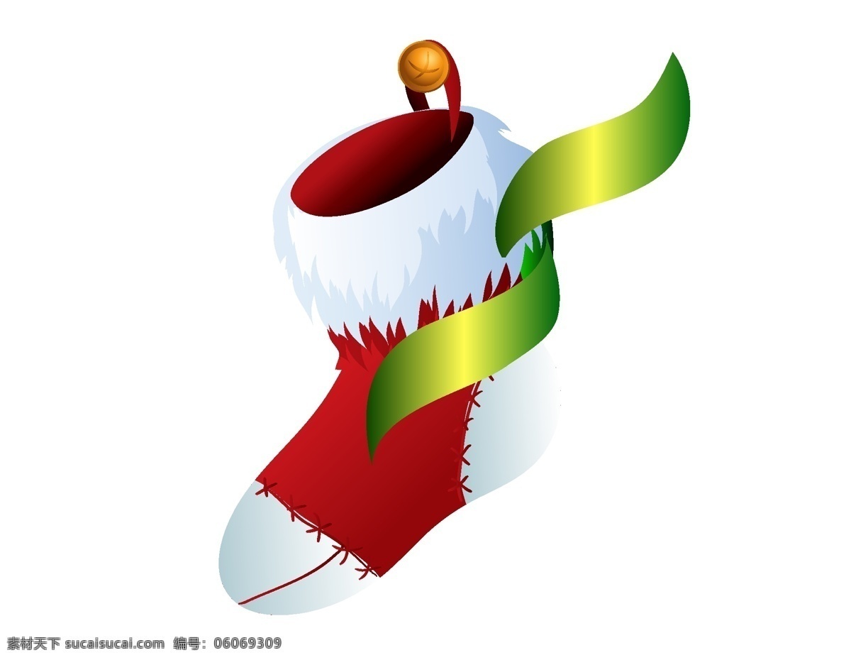 圣诞 袜子 绿色 丝带 圣诞节 元素 矢量 圣诞装饰 圣诞袜子 ai元素 免扣元素