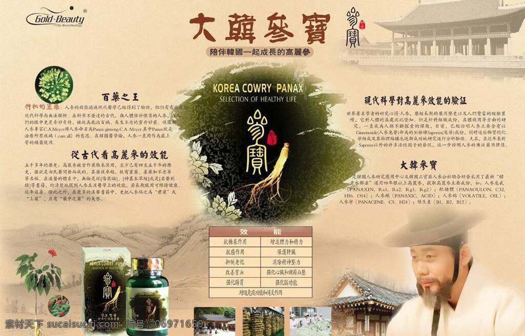 笔触 高丽参 宫殿 美容 养生 大韩 参 宝 海报 矢量 模板下载