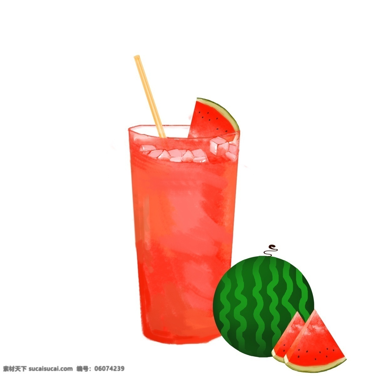 手绘 杯子 里 西瓜汁 元素 西瓜 饮料 元素设计 装饰图案 彩色元素 手绘元素