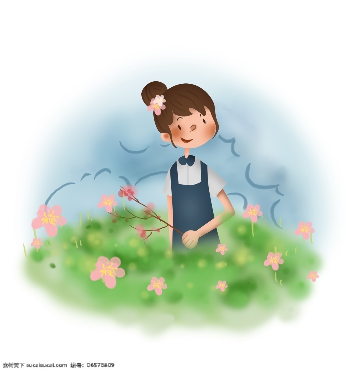 春天 手绘 郊外 春游 夏天 幼儿园 公园 游戏 儿童 女孩 草地 树林 绿色 插画 女生 男孩 宠物 狗