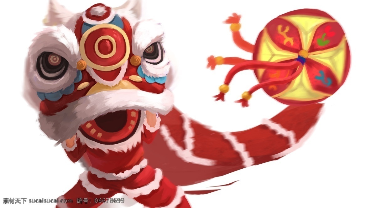 春节 新年 喜庆 舞龙舞狮 舞龙 舞狮 卡通 手绘 插画 过年 新年快乐 大红色 庆祝
