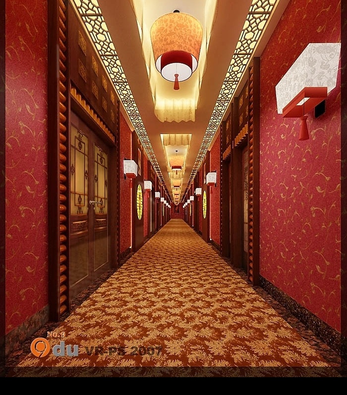 过道中式 3d场景 vr渲染器 中式门 中式吊灯 中式壁灯 文件 里面 材质 贴图 3d设计模型 室内模型 3d模型 源文件库 max