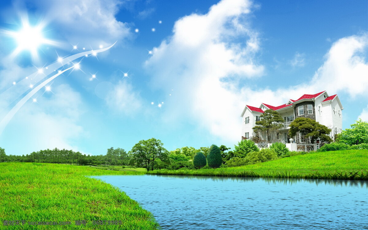 温馨家园 平面设计 背景 白云 城市 创卫 公益 蓝天 绿草地 卫生 背景图片