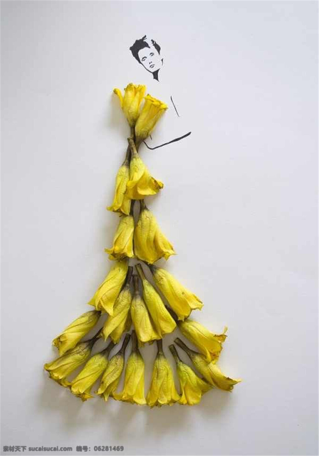 黄色 花朵 灵感 长裙 设计图 服装设计 时尚女装 女装设计 效果图 短裙 服装 服装效果图 花式灵感 花朵服装 花瓣