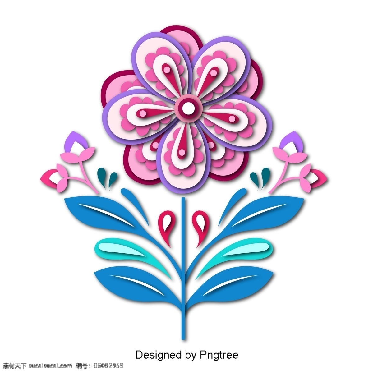 美丽 多彩 的卡 通 立体 中国 剪纸 风花 卡通 立体声 风 花卉 蓝色 粉色 装饰性