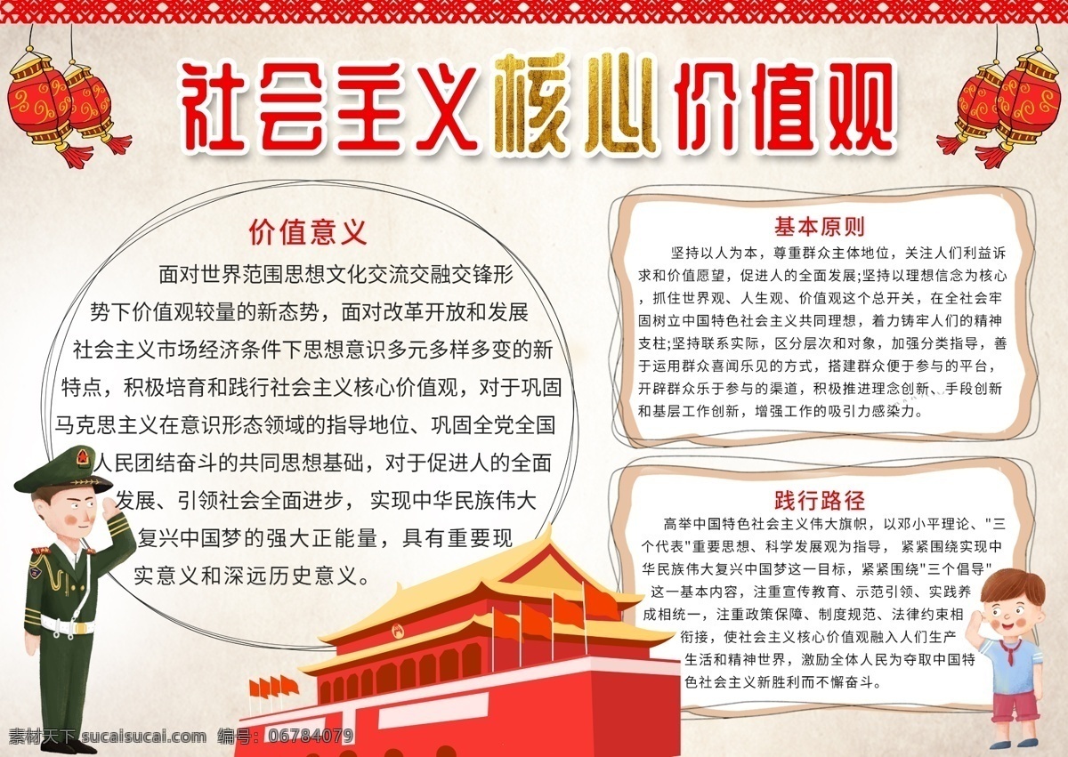 平面 简约 大气 社会主义 核心 价值观 手 抄报 灯笼 板报 小报 价值意义 自由 平等 原则 实践 天安门 电子报 校园小报