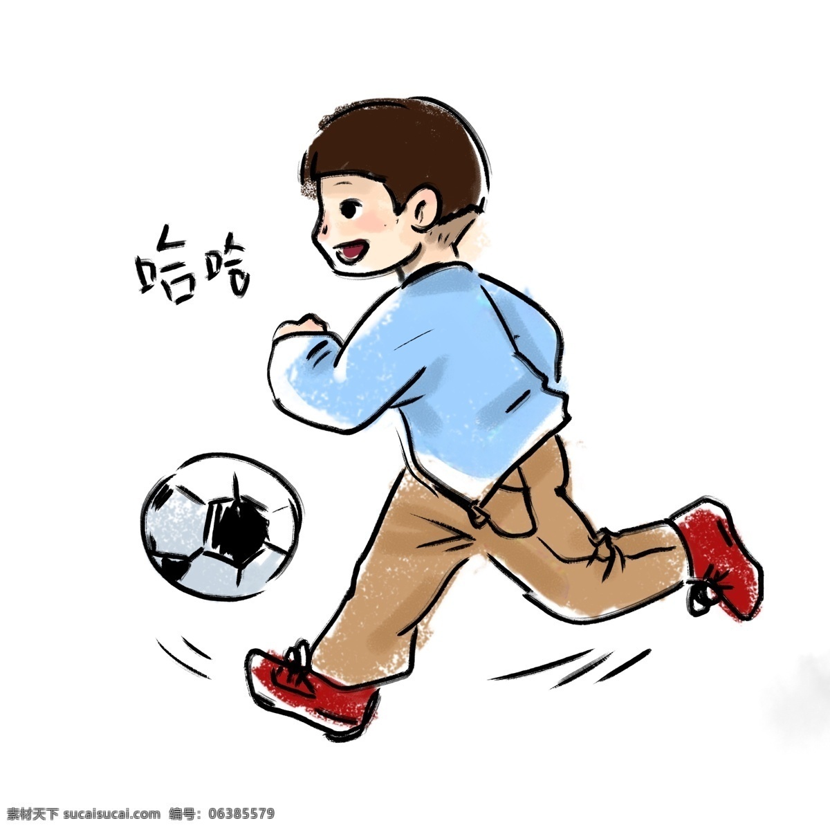 小学生 清新 校园 风 奔跑 男孩子 踢 足球 运动 跑步 校园风 学生 男孩 孩子 踢球 手绘 漫画