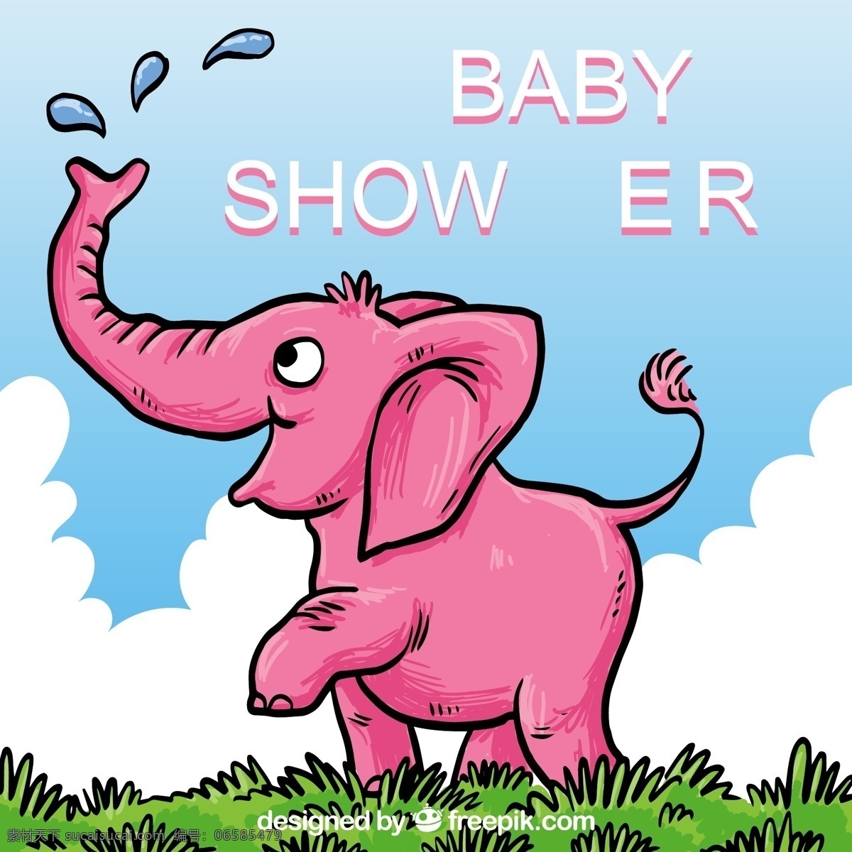 婴儿 洗澡 卡 手绘 粉红色 大象 邀请 派对 卡片 手 婴儿淋浴 动物 请柬 庆祝 儿童 新的 绘画 欢迎 祝贺 党的邀请 公告